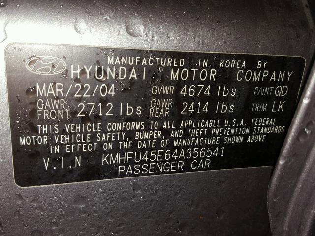 KMHFU45E64A356541 - 2004 HYUNDAI XG 350 GRAY photo 10