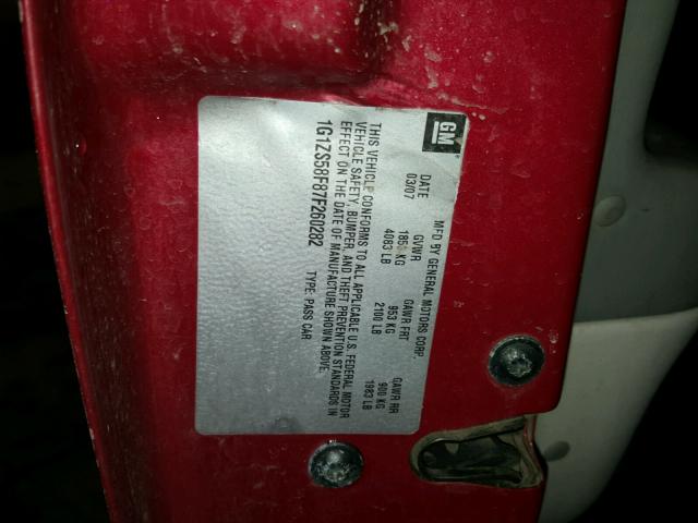 1G1ZS58F87F260282 - 2007 CHEVROLET MALIBU LS წითელი ფოტო 10