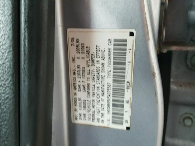 1HGCM665X5A075587 - 2005 HONDA ACCORD EX SILVER photo 10