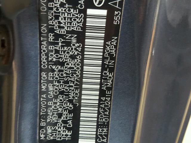 JTKDE177060096743 - 2006 TOYOTA SCION TC 蓝色 照片 10