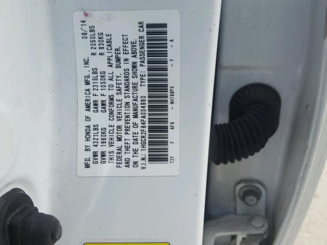 1HGCR2F84FA004990 - 2015 HONDA ACCORD EXL WHITE photo 10