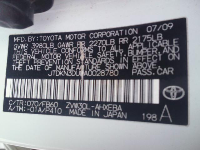 JTDKN3DU0A0028780 - 2010 TOYOTA PRIUS WHITE photo 10