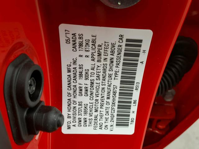 2HGFC2F5XHH548757 - 2017 HONDA CIVIC LX RED photo 10