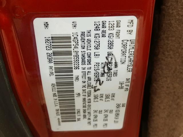 1C4GP54L0YB592236 - 2000 CHRYSLER TOWN & COU Qırmızı foto 10