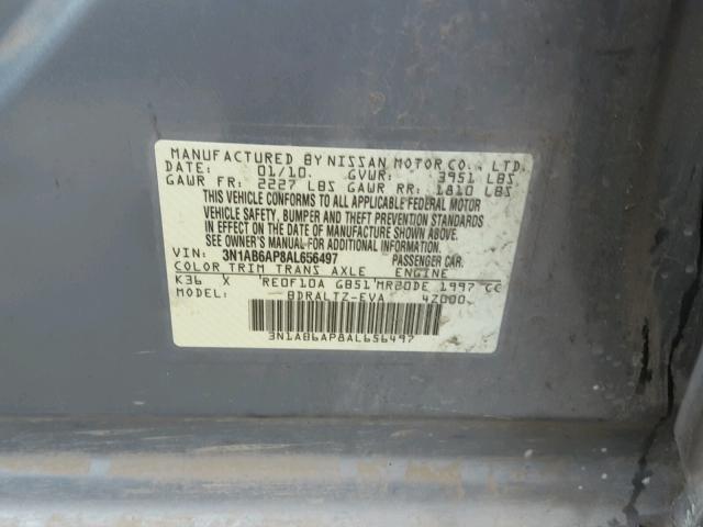 3N1AB6AP8AL656497 - 2010 NISSAN SENTRA 2.0 GRAY photo 10