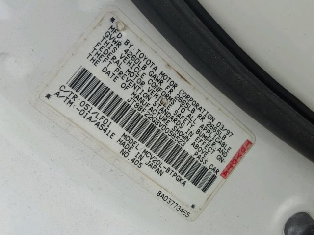 JT8BF22G8V0058523 - 1997 LEXUS ES 300 WHITE photo 10