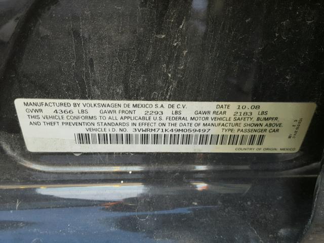 3VWRM71K49M059497 - 2009 VOLKSWAGEN JETTA SE BLACK photo 10