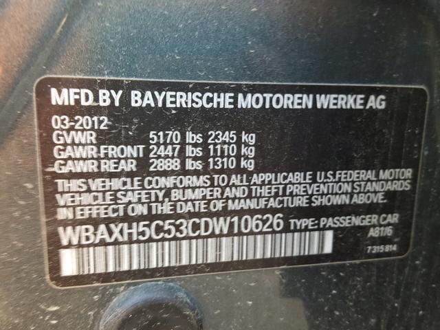 WBAXH5C53CDW10626 - 2012 BMW 528 XI GREEN photo 10