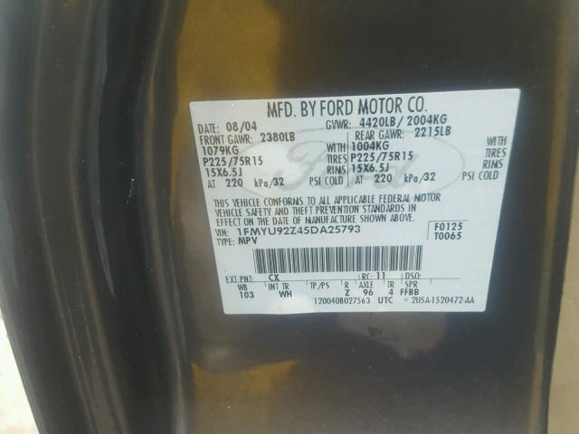 1FMYU92Z45DA25793 - 2005 FORD ESCAPE XLS CHARCOAL photo 10