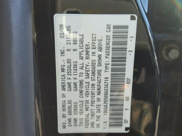 19UUA76568A034719 - 2008 ACURA TL TYPE S BLACK photo 10