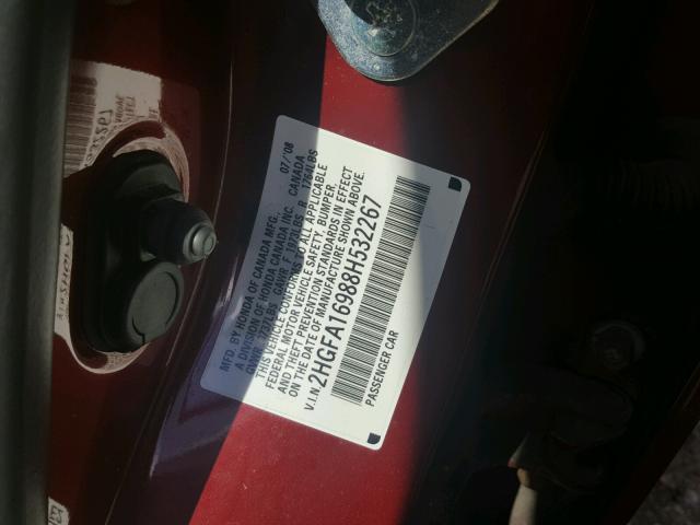 2HGFA16988H532267 - 2008 HONDA CIVIC EXL 勃艮第红 照片 10