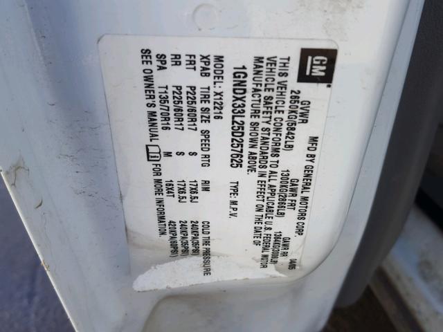 1GNDX33L25D257625 - 2005 CHEVROLET UPLANDER L თეთრი ფოტო 10