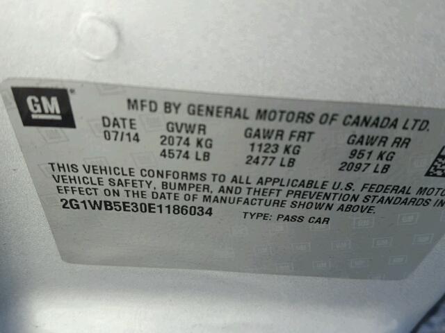 2G1WB5E30E1186034 - 2014 CHEVROLET IMPALA LIM SILVER photo 10