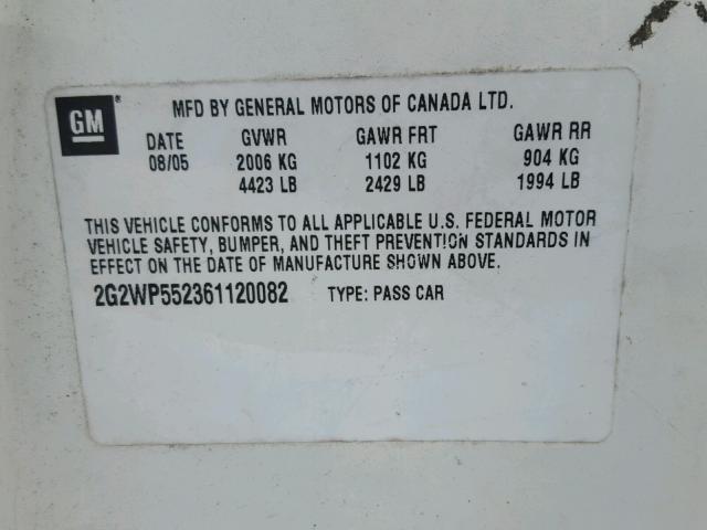 2G2WP552361120082 - 2006 PONTIAC GRAND PRIX WHITE photo 10