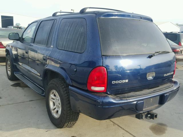 1B8HS58N42F170304 - 2002 DODGE DURANGO SL BLUE photo 3