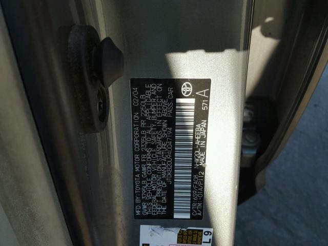 JTDKB20U940047194 - 2004 TOYOTA PRIUS GRAY photo 10