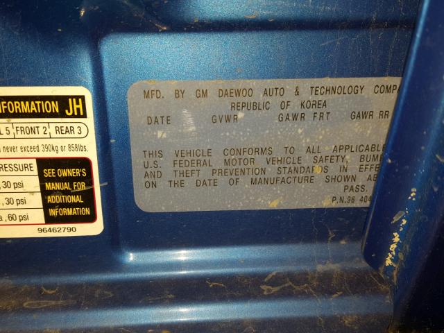 KL1TD56696B556709 - 2006 CHEVROLET AVEO BASE Կապույտ լուսանկար 10