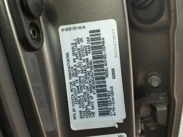 4T1BE32K24U799381 - 2004 TOYOTA CAMRY LE GRAY photo 10