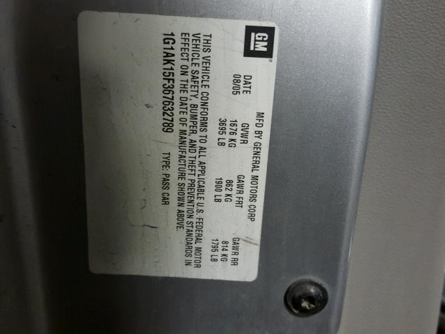 1G1AK15F367632789 - 2006 CHEVROLET COBALT LS SILVER photo 10