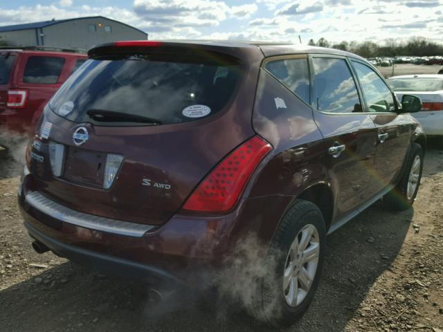 JN8AZ08W86W511999 - 2006 NISSAN MURANO SL MAROON photo 4