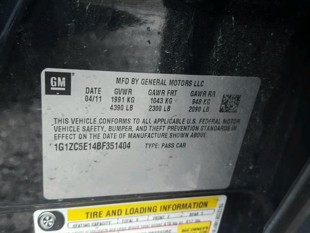 1G1ZC5E14BF351404 - 2011 CHEVROLET MALIBU 1LT შავი ფოტო 10