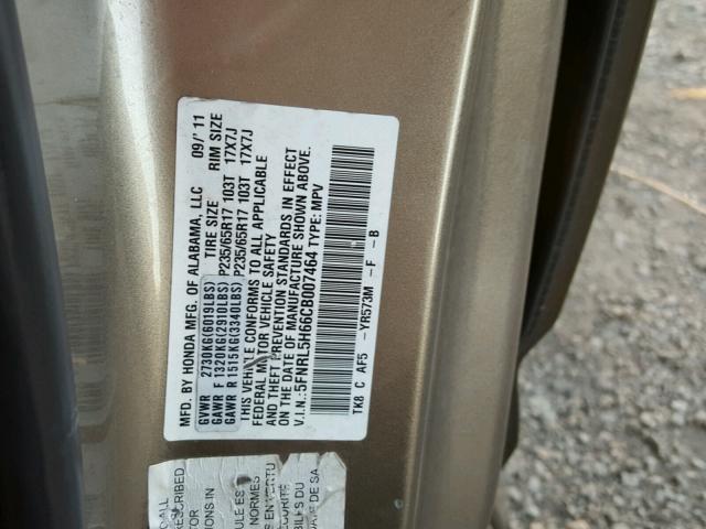 5FNRL5H66CB007464 - 2012 HONDA ODYSSEY EX BROWN photo 10