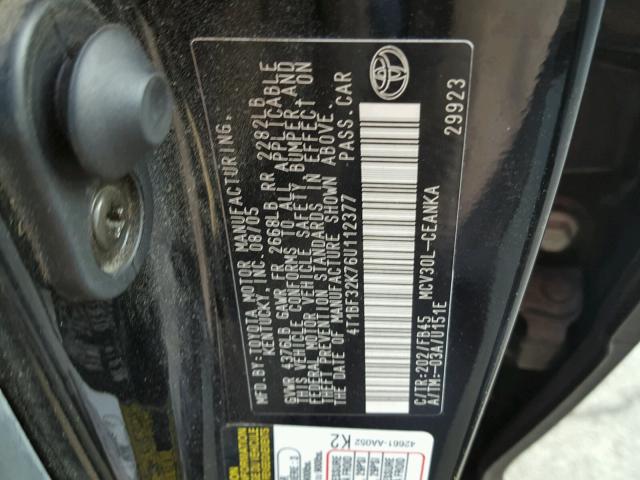 4T1BF32K76U112377 - 2006 TOYOTA CAMRY LE BLACK photo 10