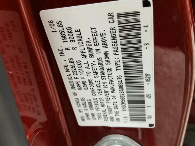 1HGCM56826A068476 - 2006 HONDA ACCORD EX RED photo 10