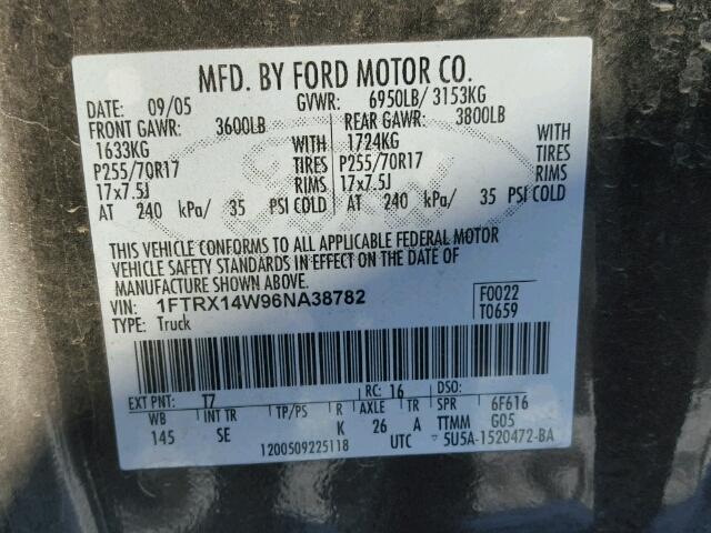 1FTRX14W96NA38782 - 2006 FORD F150 GREEN photo 10