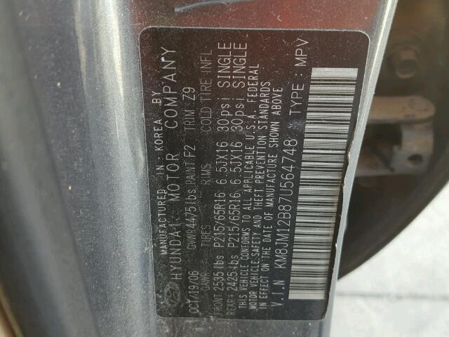 KM8JM12B87U564748 - 2007 HYUNDAI TUCSON GLS GRAY photo 10