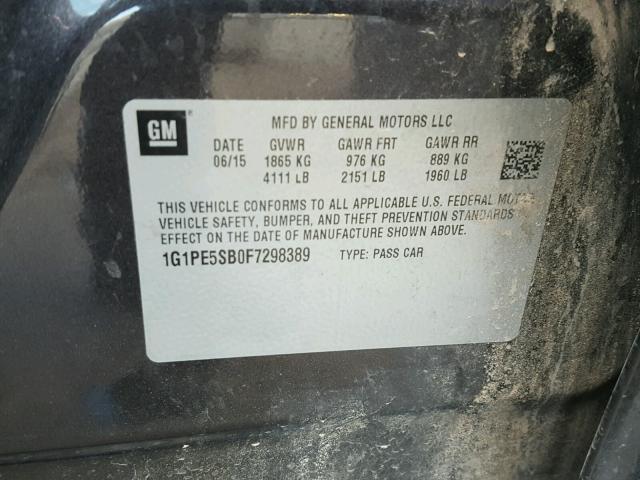 1G1PE5SB0F7298389 - 2015 CHEVROLET CRUZE LT CHARCOAL photo 10