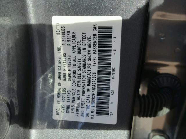 1HGCR2F73DA270876 - 2013 HONDA ACCORD EX GRAY photo 10