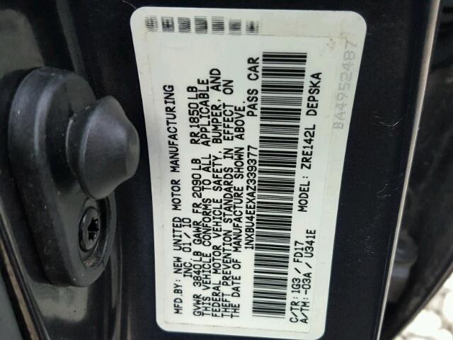 1NXBU4EEXAZ339377 - 2010 TOYOTA COROLLA BA GRAY photo 10