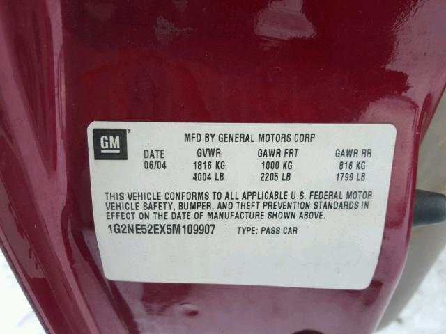 1G2NE52EX5M109907 - 2005 PONTIAC GRAND AM S RED photo 10