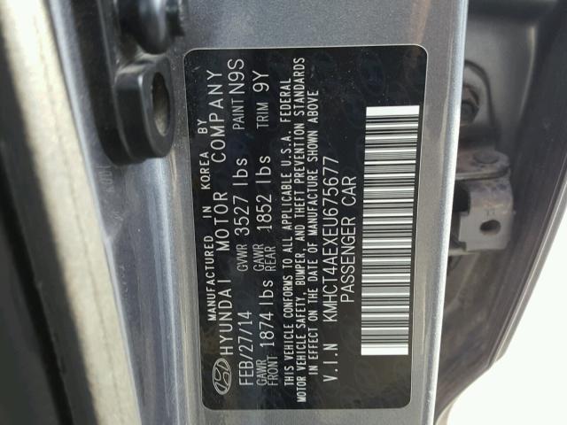 KMHCT4AEXEU675677 - 2014 HYUNDAI ACCENT GLS GRAY photo 10