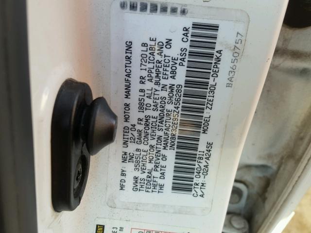 1NXBR32E95Z456289 - 2005 TOYOTA COROLLA CE WHITE photo 10