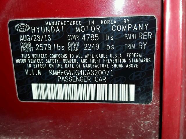 KMHFG4JG4DA320071 - 2013 HYUNDAI AZERA RED photo 10