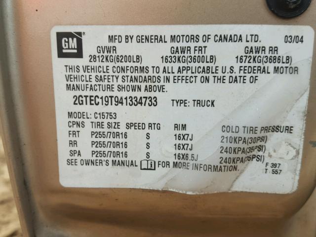 2GTEC19T941334733 - 2004 GMC NEW SIERRA GOLD photo 10