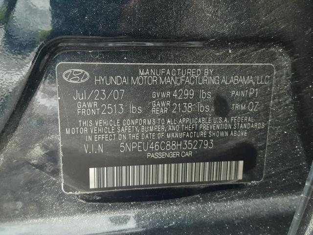 5NPEU46C88H352793 - 2008 HYUNDAI SONATA SE BLUE photo 10