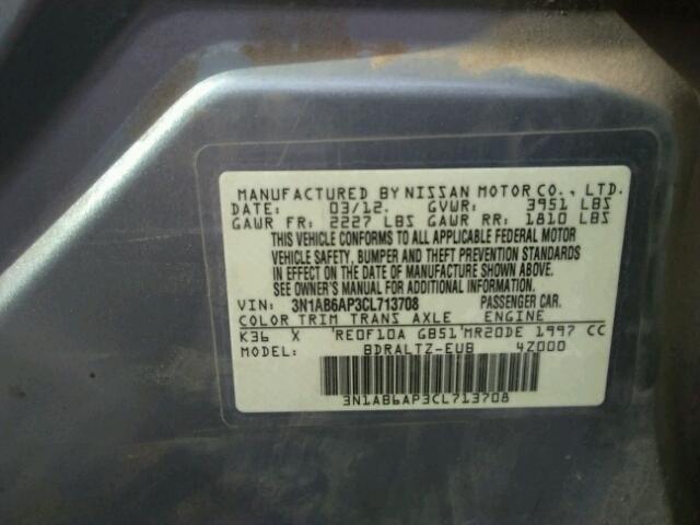 3N1AB6AP3CL713708 - 2012 NISSAN SENTRA 2.0 CHARCOAL photo 10