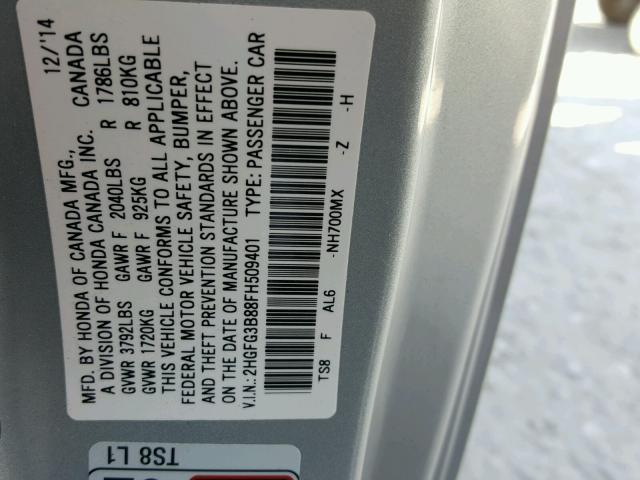 2HGFG3B88FH509401 - 2015 HONDA CIVIC EX 黑色 照片 10