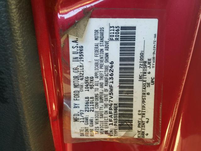 1FAFP47V5WF136246 - 1998 FORD MUSTANG CO RED photo 10