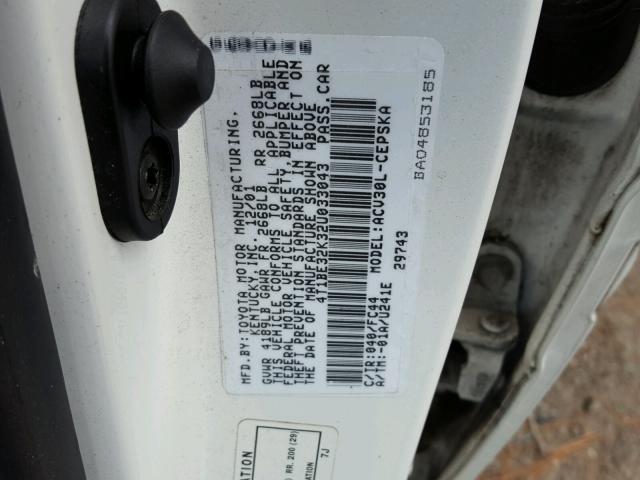 4T1BE32K32U033043 - 2002 TOYOTA CAMRY LE თეთრი ფოტო 10