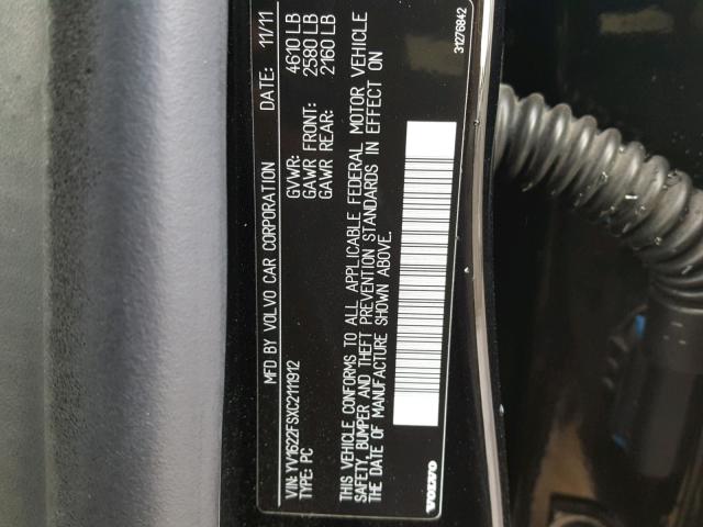 YV1622FSXC2111912 - 2012 VOLVO S60 T5 BLACK photo 10