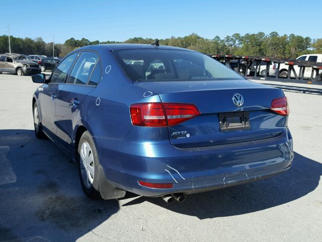 3VW2K7AJ1FM357662 - 2015 VOLKSWAGEN JETTA BASE BLUE photo 3