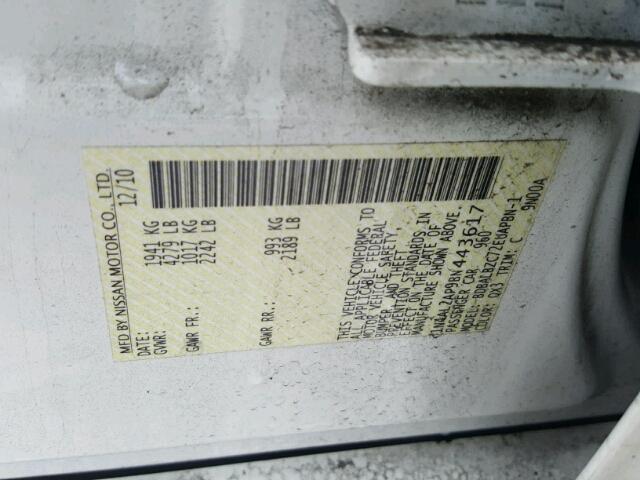 1N4AL2AP9BN443617 - 2011 NISSAN ALTIMA BAS WHITE photo 10