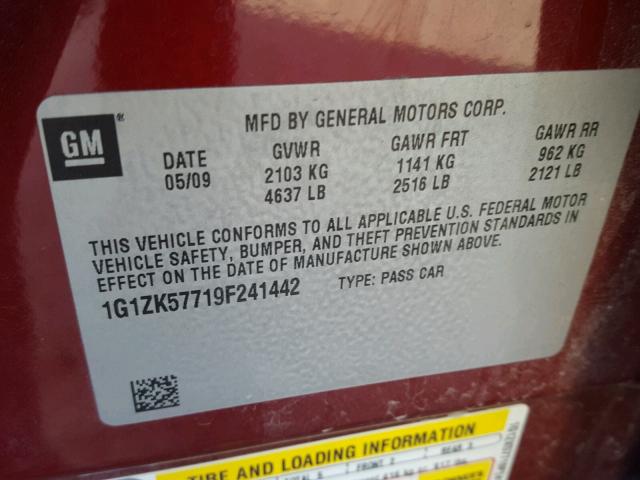 1G1ZK57719F241442 - 2009 CHEVROLET MALIBU LTZ 栗色 照片 10