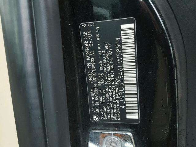 4USBU33546LW58914 - 2006 BMW Z4 3.0 BLACK photo 10