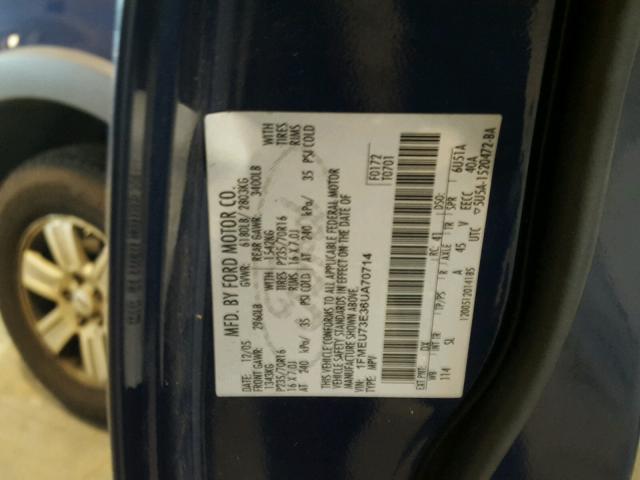 1FMEU73E36UA70714 - 2006 FORD EXPLORER X BLUE photo 10