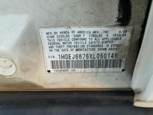 1HGEJ6676XL050146 - 1999 HONDA CIVIC LX WHITE photo 10